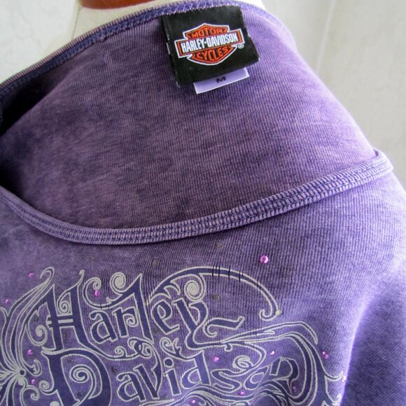 HARLEY-DAVIDSON TOP, M-L, LONG SLEEVED & LONG BODY FANCY LOGO, PURPLE COTTON H-D - Picture 5 of 7